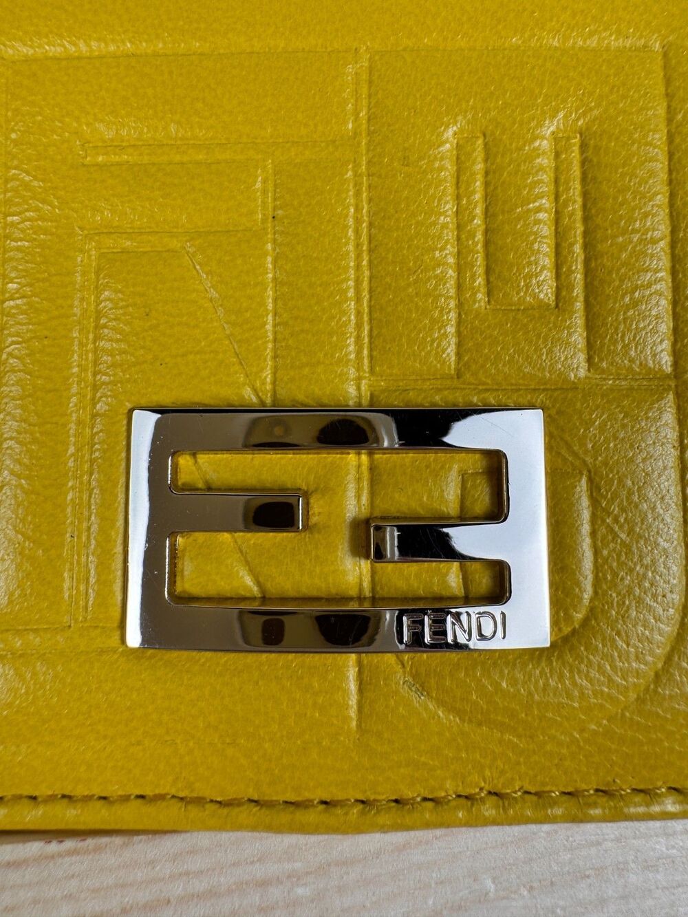 Fendi 2000's Yellow Embossed Nappa Logo Chain Clutch Crossbody Wallet - Picture 5 of 16